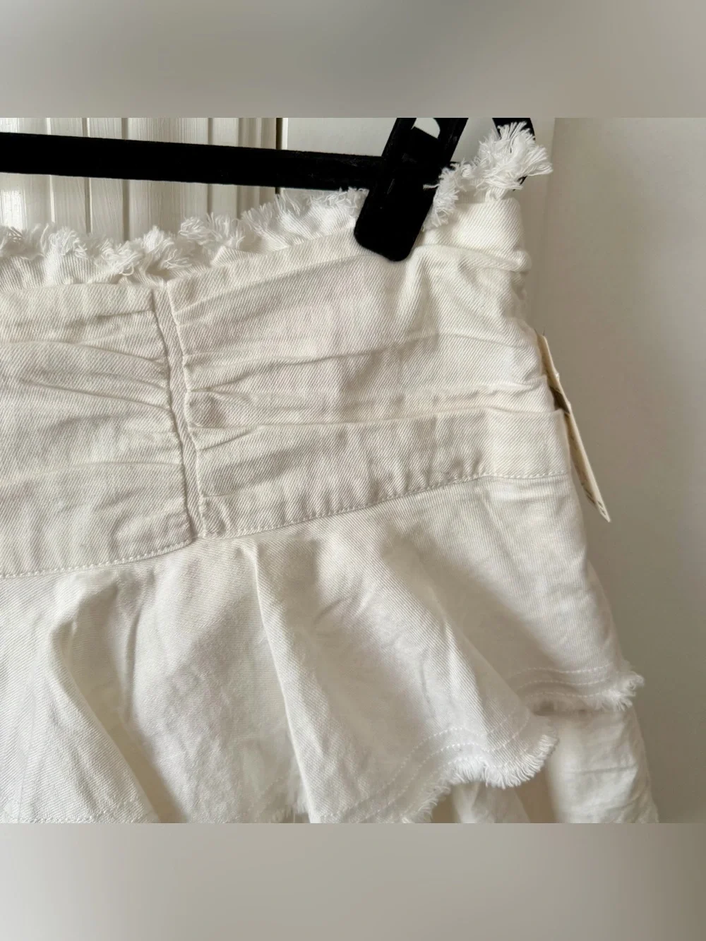 By Anthropologie Ruffled Denim Mini Skirt White Sz L